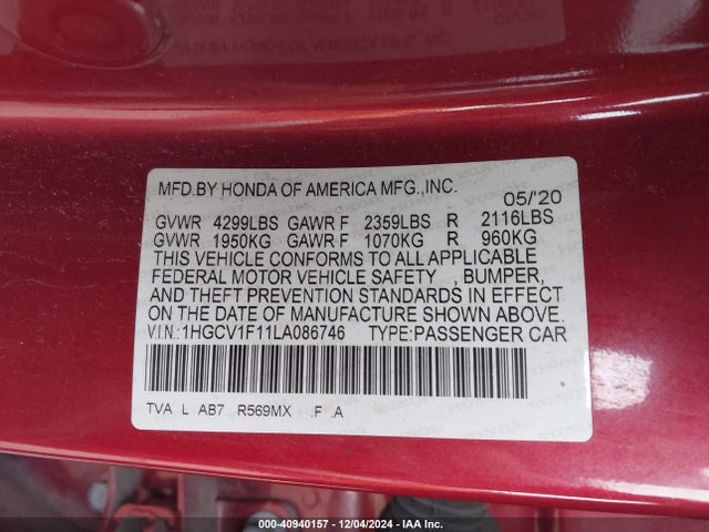1HGCV1F11LA086746 Honda ACCORD LX