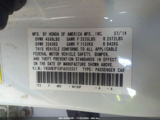 19UUB2F5XFA000537 Acura Tlx V6 Tech