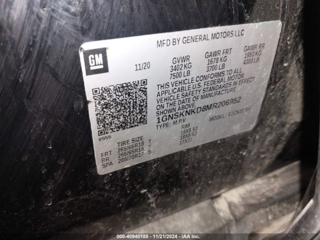 1GNSKNKD8MR206952 Chevrolet Tahoe 4wd Lt