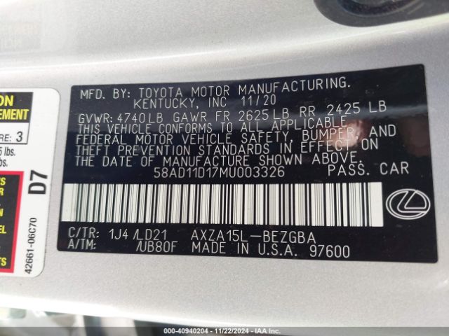 58AD11D17MU003326 Lexus ES 250