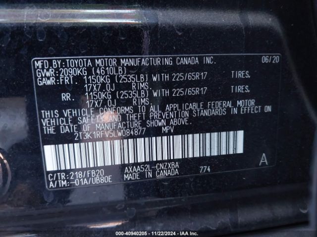 2T3K1RFV5LW084877 Toyota RAV4 LE