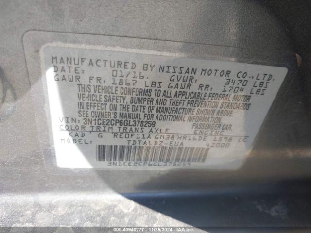 3N1CE2CP6GL378259 Nissan Versa Note S (sr)/s Plus/sl/sr/sv