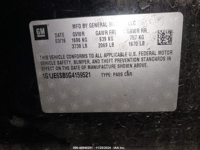 1G1JE6SB5G4159521 Chevrolet Sonic Ltz Auto