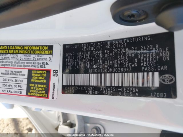 4T1K61BK3MU028977 Toyota Camry Xse Awd