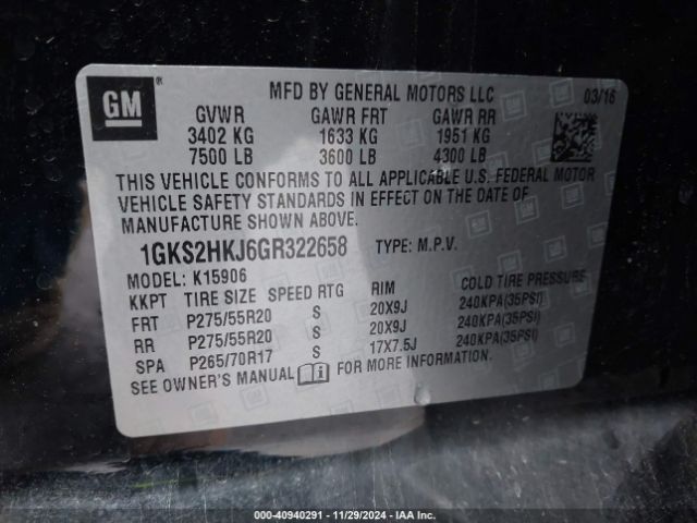 1GKS2HKJ6GR322658 GMC YUKON XL DENALI