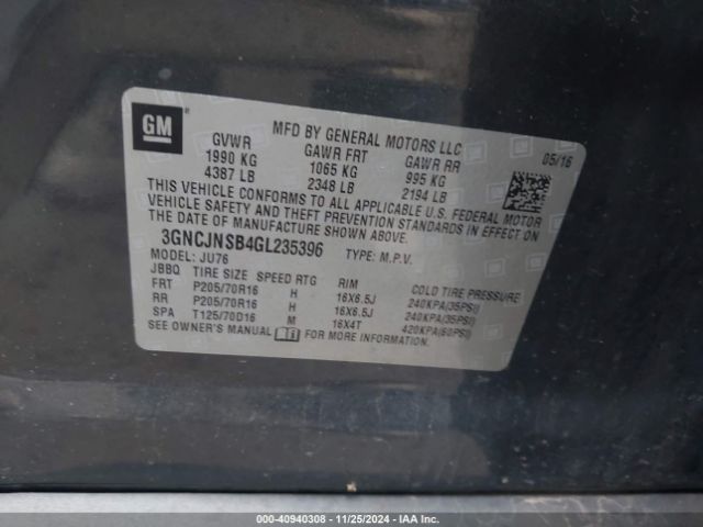 3GNCJNSB4GL235396 Chevrolet Trax 1ls