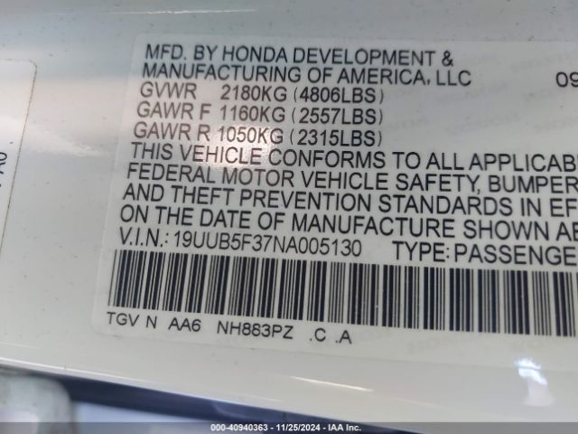 19UUB5F37NA005130 Acura Tlx Standard