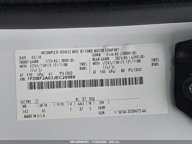 Ford F-250 Xl 2018 1FDBF2A63JEC26989 Image 9