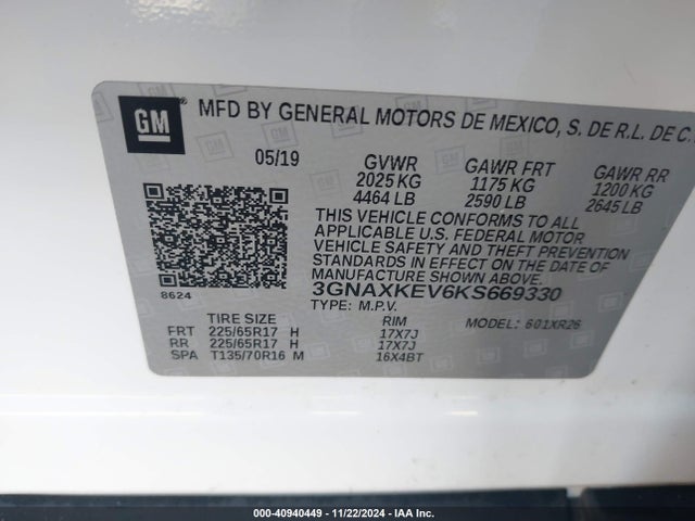 Chevrolet EQUINOX LT 2019 3GNAXKEV6KS669330 Image 9