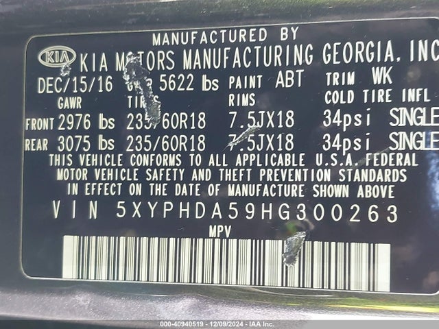 KIA Sorento 3.3l Ex 2017 5XYPHDA59HG300263 Image 9