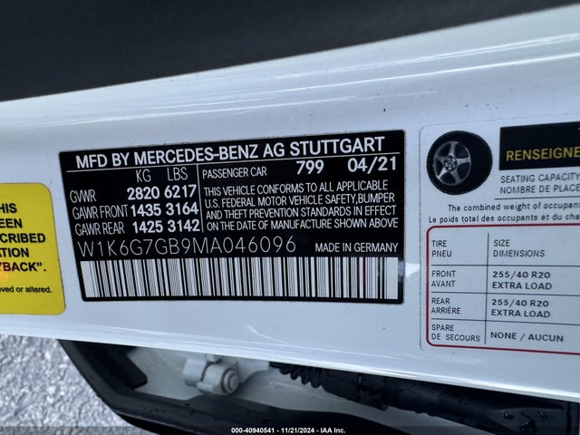 W1K6G7GB9MA046096 Mercedes-Benz S 580 4matic