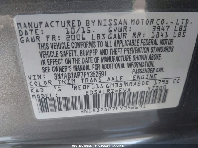 Nissan SENTRA SR 2015 3N1AB7AP7FY352691 Image 9