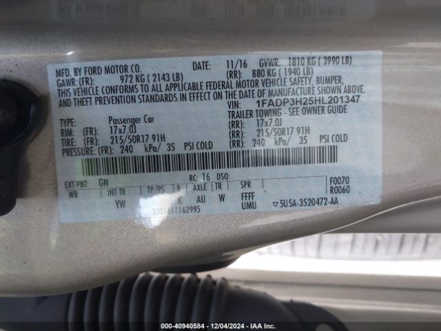 1FADP3H25HL201347 Ford FOCUS SEL