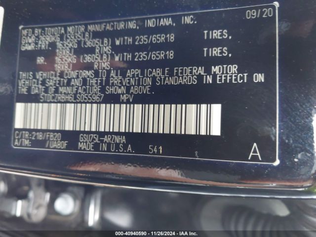 5TDCZRBH6LS055967 Toyota Highlander L