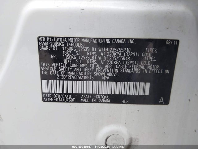Toyota Rav4 Limited 2014 2T3DFREV6EW219945 Image 9
