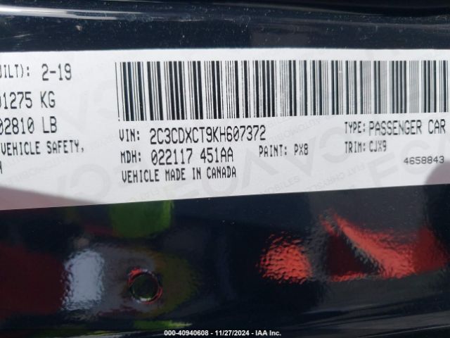2C3CDXCT9KH607372 Dodge Charger R/t Rwd