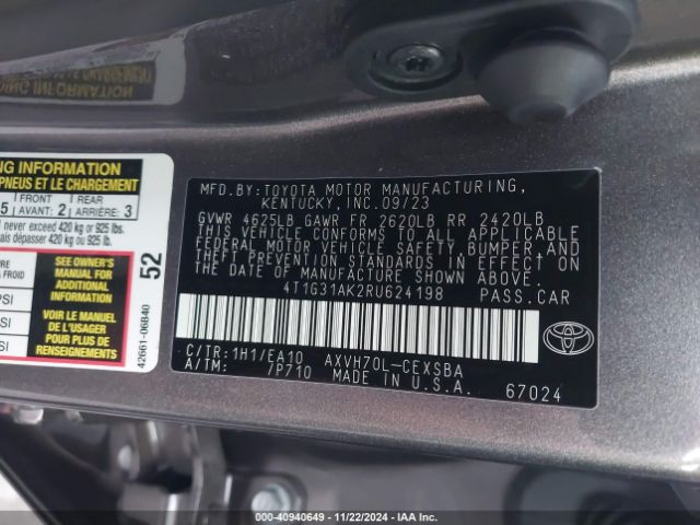 4T1G31AK2RU624198 Toyota Camry Hybrid Se