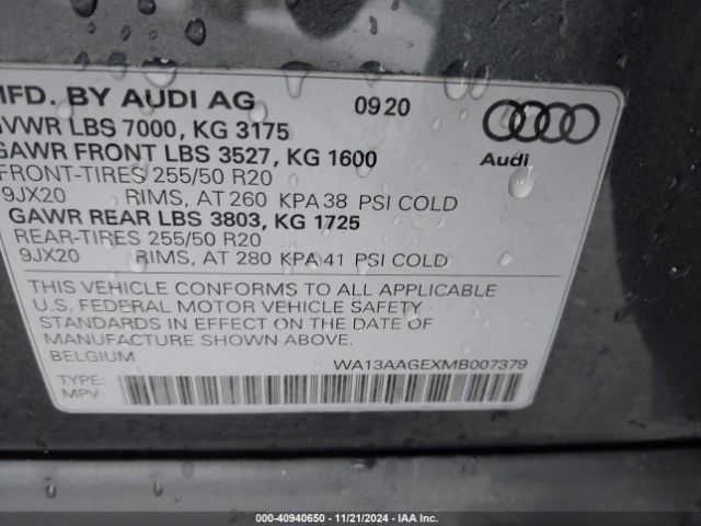 WA13AAGEXMB007379 Audi E-tron Sportback Prestige Quattro