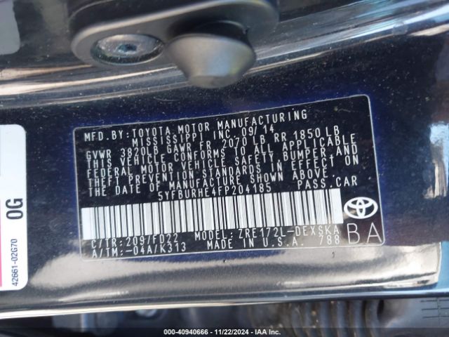 5YFBURHE4FP204185 Toyota Corolla S