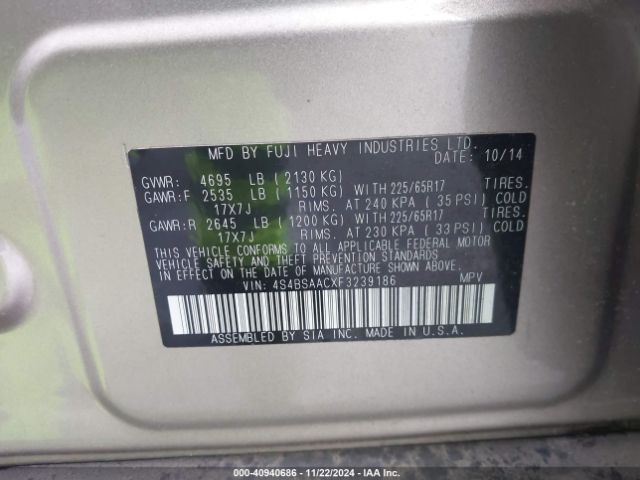 4S4BSAACXF3239186 Subaru Outback 2.5i