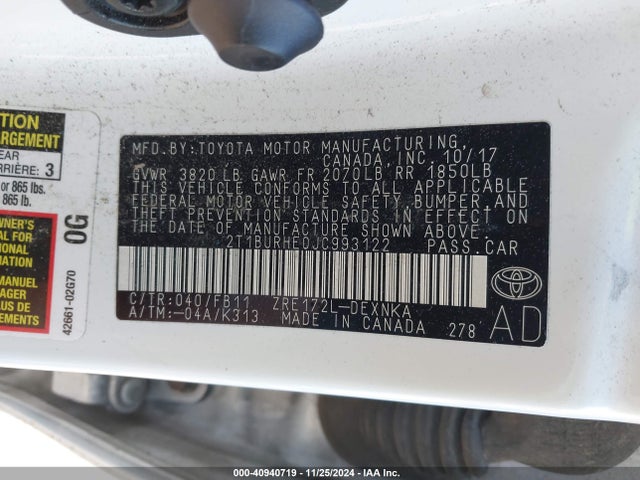 Toyota COROLLA LE 2018 2T1BURHE0JC993122 Image 9