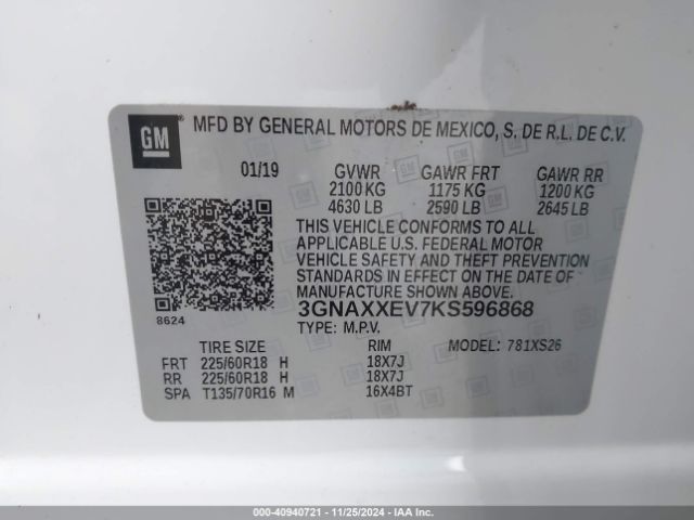 3GNAXXEV7KS596868 Chevrolet Equinox Premier
