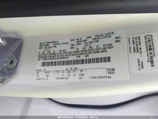 1FMCU0GD4JUC88914 Ford ESCAPE SE