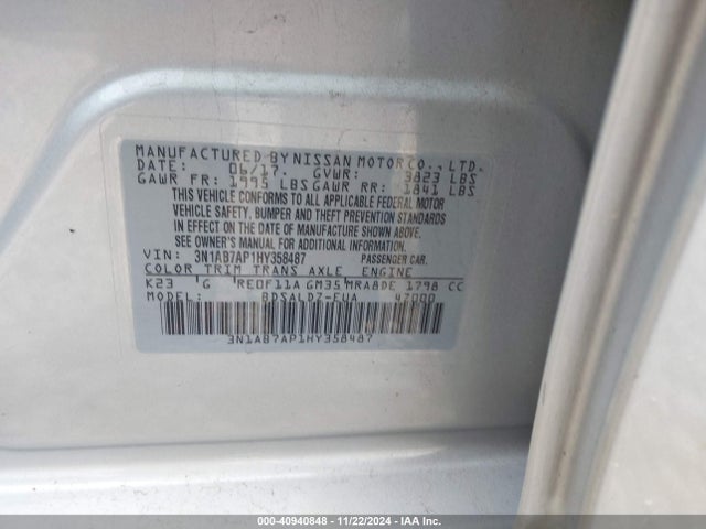 Nissan SENTRA SV 2017 3N1AB7AP1HY358487 Image 9