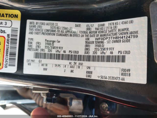 WF0DP3TH8H4124759 Ford FOCUS RS
