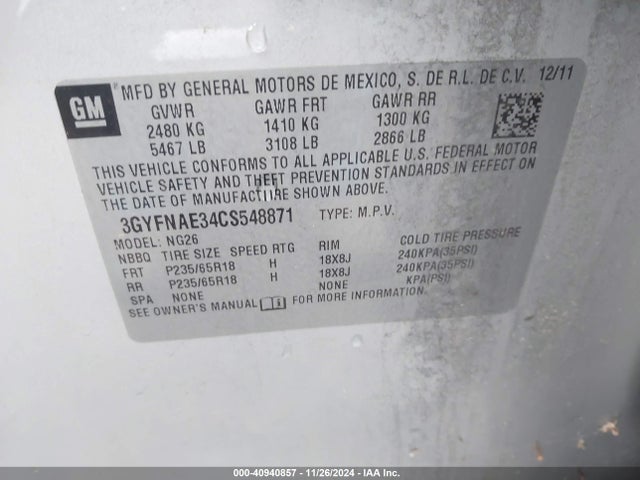 2012 CADILLAC SRX 3GYFNAE34CS548871 Photo 8