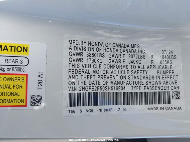 Honda Civic Sport 2025 2HGFE2F50SH516904 Image 9