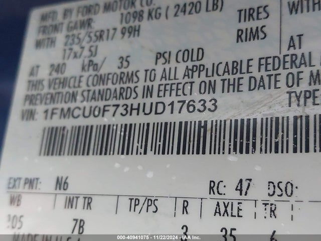 Ford ESCAPE S 2017 1FMCU0F73HUD17633 Image 9