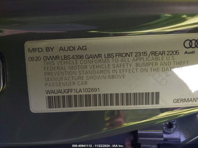 WAUAUGFF1LA102691 Audi A3 Premium 40 Tfsi Front-wheel Drive S Tronic