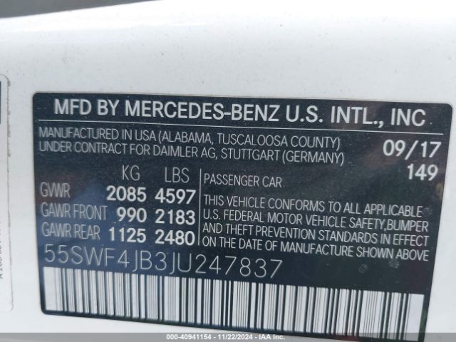 55SWF4JB3JU247837 Mercedes-Benz C 300