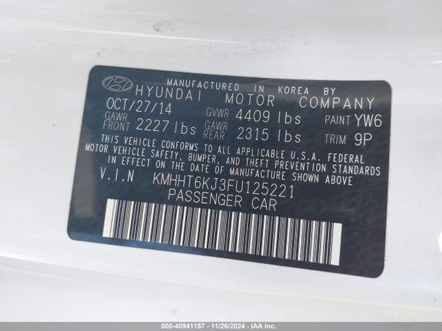Hyundai Genesis 3.8 Base 2015 KMHHT6KJ3FU125221 Image 9