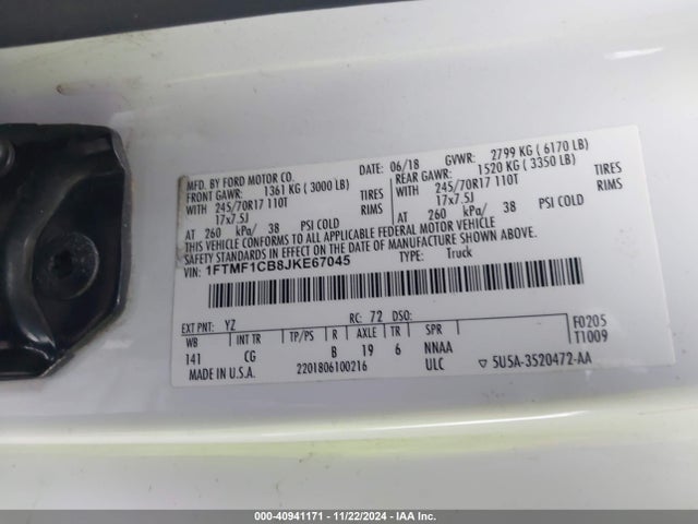 Ford F-150 Xl 2018 1FTMF1CB8JKE67045 Image 9