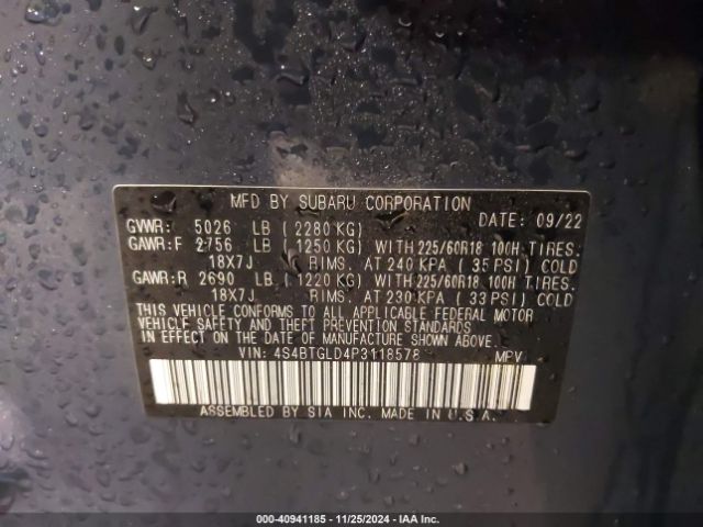 4S4BTGLD4P3118578 Subaru Outback Onyx Edition Xt