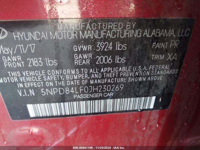 5NPD84LF0JH230269 Hyundai Elantra Value Edition