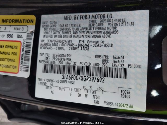 3FA6P0G78GR397692 Ford FUSION S