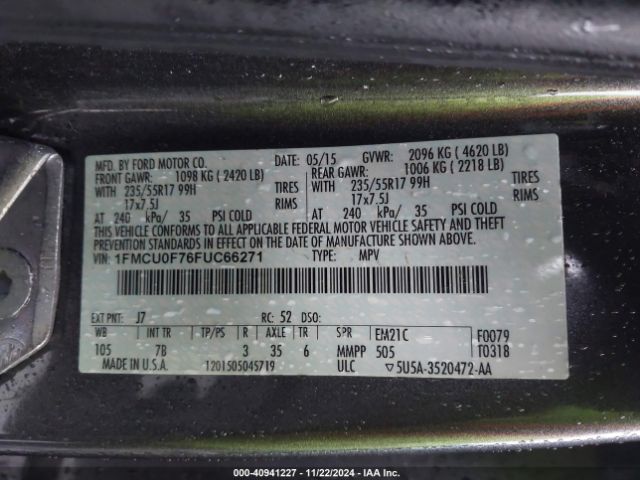 1FMCU0F76FUC66271 Ford ESCAPE S