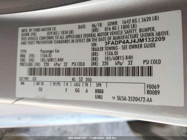 3FADP4AJ4JM132209 Ford FIESTA S