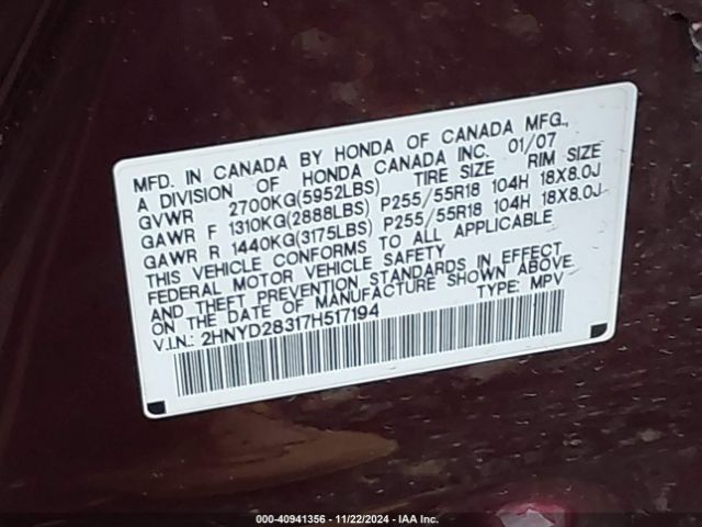 2007 ACURA MDX 2HNYD28317H517194 Photo 8