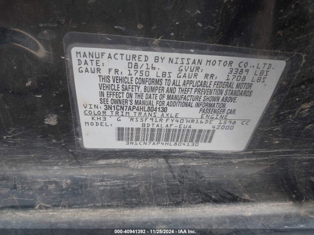 Nissan Versa 1.6 S 2017 3N1CN7AP4HL804130 Image 9