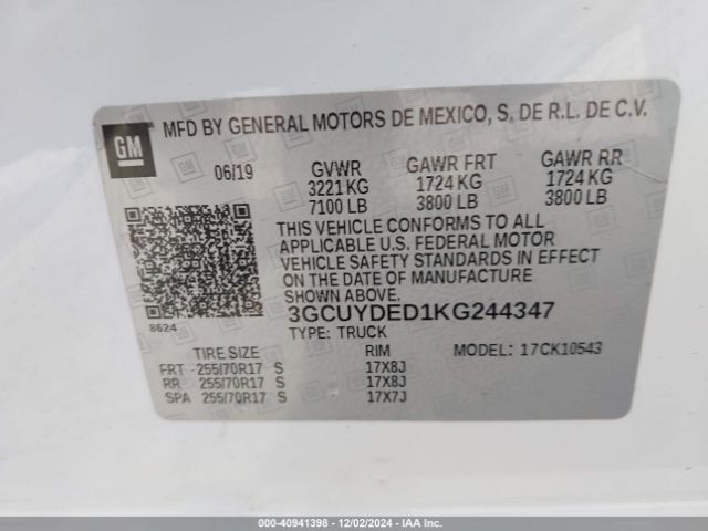 3GCUYDED1KG244347 Chevrolet Silverado 1500 Lt