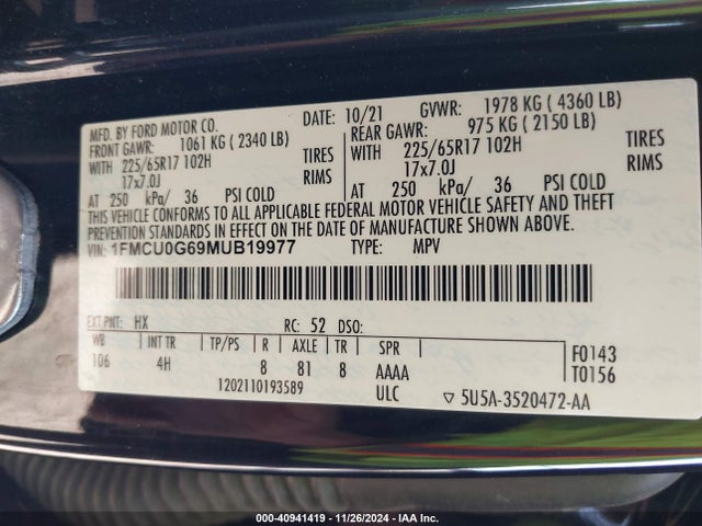 Ford ESCAPE SE 2021 1FMCU0G69MUB19977 Image 9