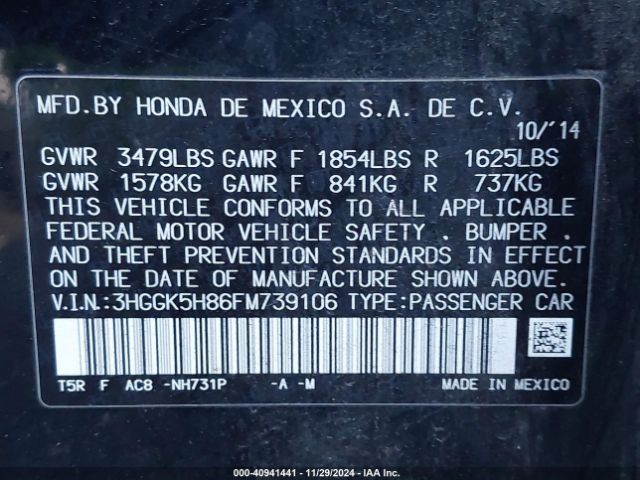 3HGGK5H86FM739106 Honda Fit Ex/ex-l