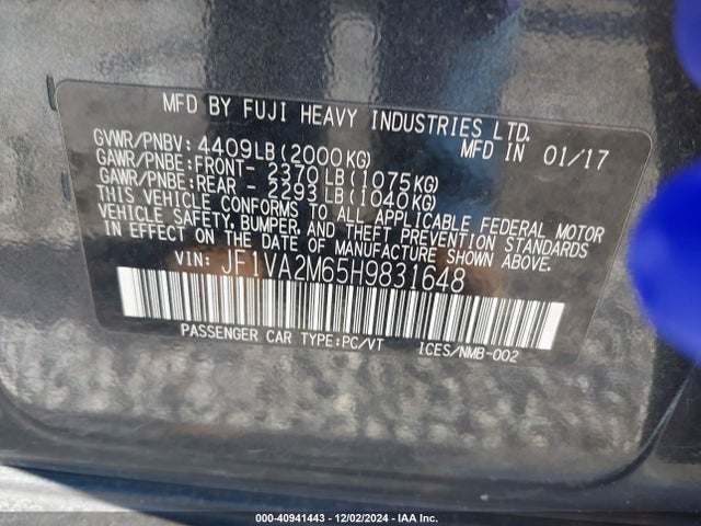 Subaru Wrx Sti 2017 JF1VA2M65H9831648 Image 9