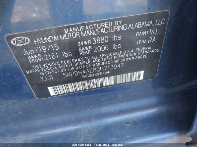 Hyundai ELANTRA SE 2016 5NPDH4AE8GH713947 Image 9