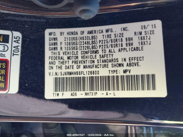 5J6RM4H96FL126600 Honda Cr-v Touring