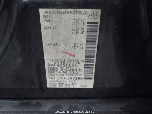 Nissan Altima 2.5 Sl 2015 1N4AL3AP1FN893290 Image 9